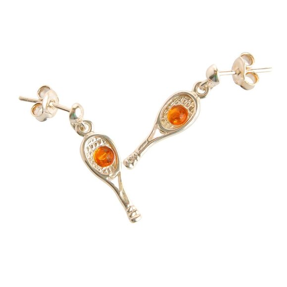 Baltic Amber Tennis Racket Earrings in s925 - Picture 1 of 6